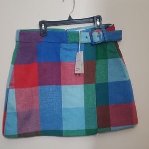 Multicolor Plaid Mini Skirt with Belt